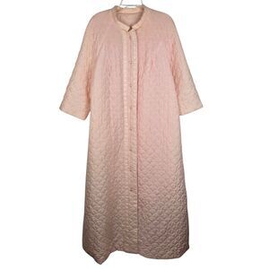 Vtg Barbizon Tina at Ease Robe Sz L Quilted Pink Button Front Lounge Wear Lined